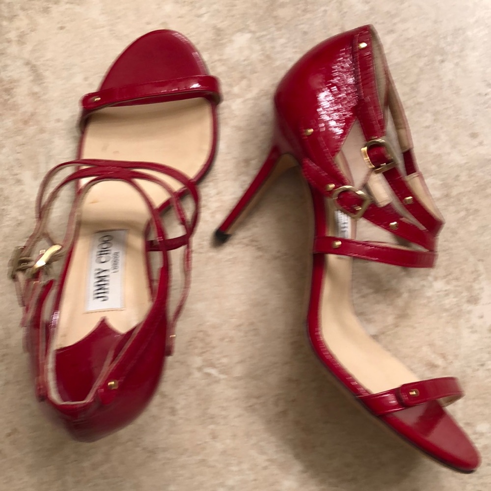 ✨HPx3✨Jimmy Choo Red Patent Leather Heels 38 - Picture 3 of 9
